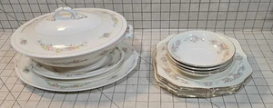 VTG USA 1940s Homer Laughlin Eggshell Georgian Floral Gold Trim Tureen Set 14pcs - Picture 1 of 21