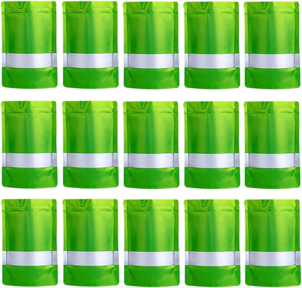 100 Pack Green Mylar Foil Resealable Food Pouch Matte Window Self Seal Bag 10x15 - Image 1 of 1