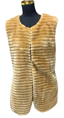 YA Los Angeles caramel faux fur ribbon tie vest - Image 1 of 4