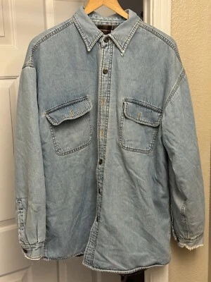 Vintage Wolverine Denim Mens Sz L Shirt Jacket Fleece Lined Chore Barn - Image 1 of 4