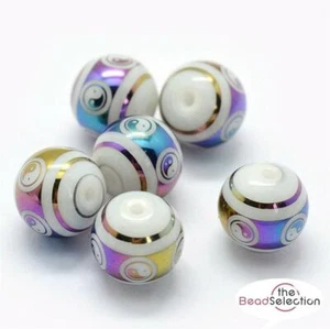 10 RAINBOW YIN YANG GLASS ROUND BEADS 8mm JEWELLERY MAKING GLS39 - Picture 1 of 2