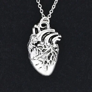 COLLAR ANATÓMICO CORAZÓN o dije peltre 3D espalda hueca médico realista humano - Imagen 1 de 4