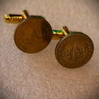 Unique Cufflinks made by old Thai coins Buddhist Temple Buddha Wat 25 cent