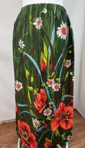 Barkcloth Vintage Skirt Bright Colors Floral Size 4 Womens - Picture 1 of 13