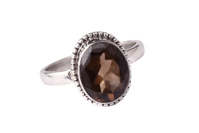 925 Sterling Silver Smoky Quartz Gems Rose Gold/Gold Plated Women Ring GRS1316 - Image 1 of 4