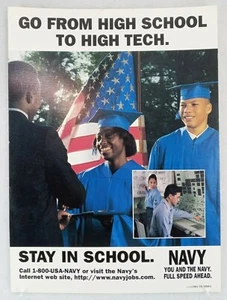 1990's Original Recruiting Propaganda US NAVY Stay in School Poster 14"x19" - Picture 1 of 5