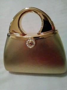 VINTAGE METALLIC GOLD LEDER ABENDTASCHE STRASS AKZENT GOLDENER RAHMEN - Bild 1 von 5