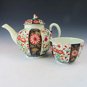 Tetera y tetera Worcester patrón de reina Dr Wall 1er período aprox. 1770 - Imagen 1 de 20