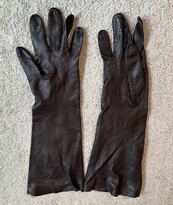 Bonwit Teller Vintage Kid Leather Opera Gloves Brown BONKID Skin Made In France