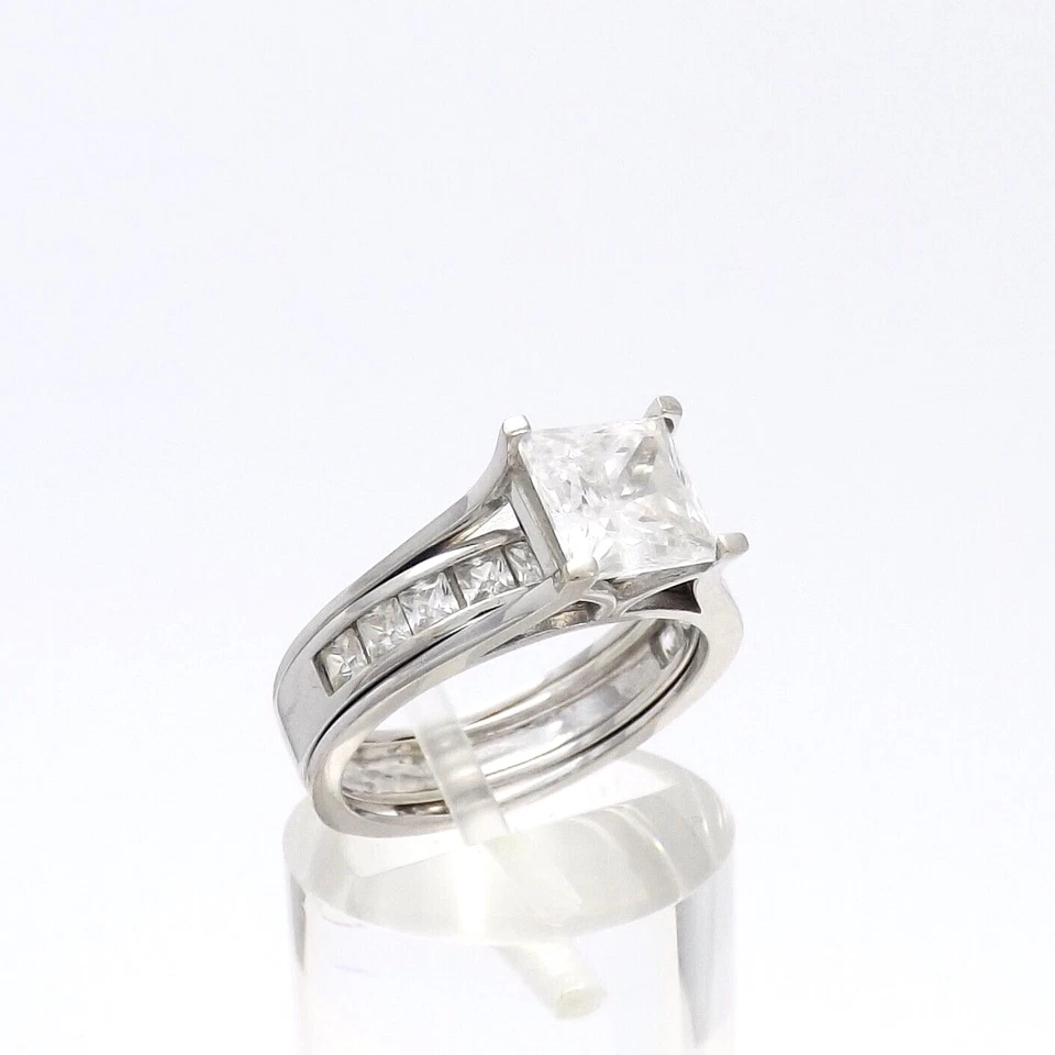 14k White Gold Princess Cut Cubic Zirconia Engagement Ring Wedding Band Setting - Image 1 of 4