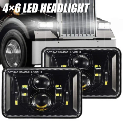2 faros LED de 4X6 pulgadas haz alto-bajo negro alta potencia luz de trabajo brillante Foto 1 de 4