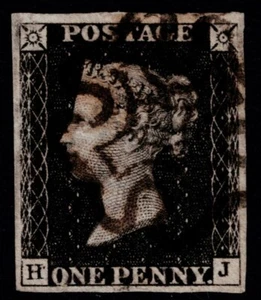 1840 1d Black Plate 9 HJ 4m Fine Crisp Black Maltese Cross VFU Cat. £625.00 - Picture 1 of 1