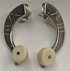 OOAK Artisan Signed Lisa Sterling 925 Navajo Concho Crescent Post Earrings VTG
