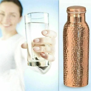 Copper 100% Pure Ayurveda Health benefit Hand Hammered Water Bottle Container - Picture 1 of 4