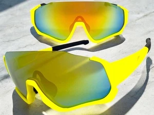 Men Biker Cycling Sport Golf Baseball Fishing Wrap SUN GLASSES Neon Yellow Frame - Picture 1 of 6