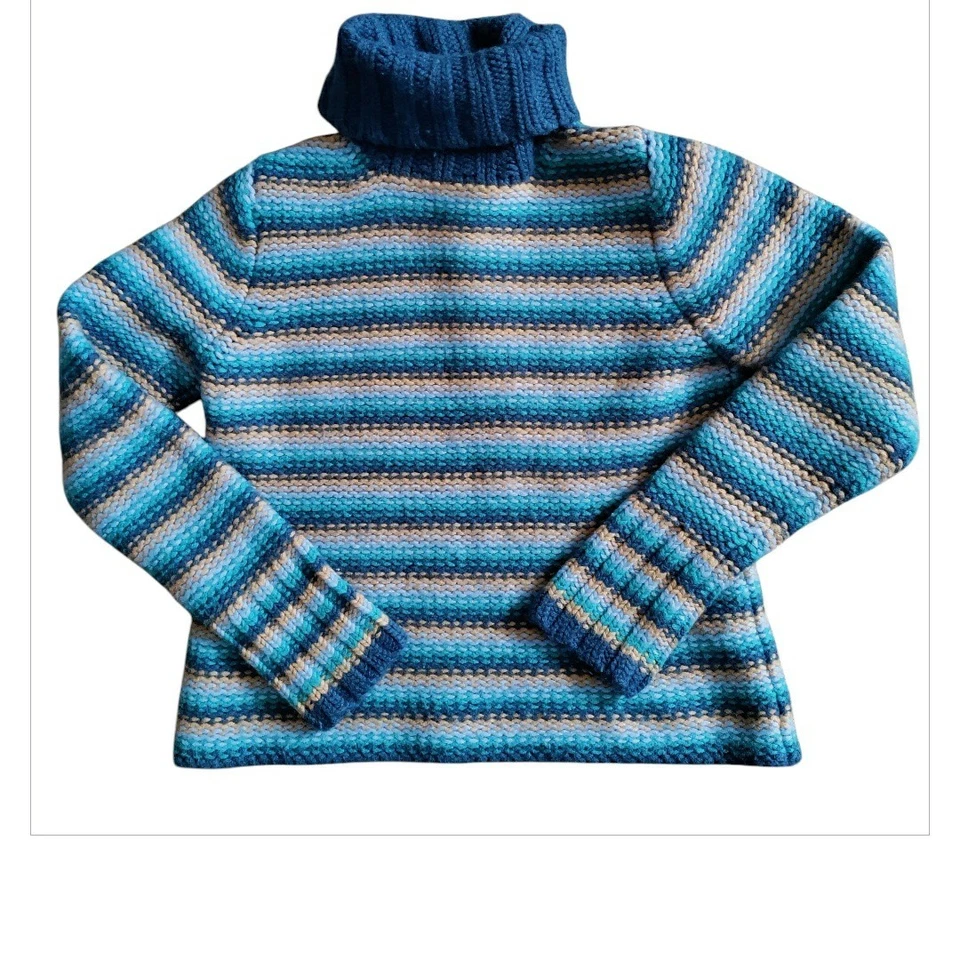 Suéter De Colección 2001 Gap Mezcla de Lana Azul Rayas Grueso Tejido Cuello Alto Y2K Para Mujer L Foto 1 de 4