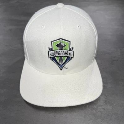 Mitchell & Ness Seattle Sounders FC Hat 7 1/2 Cap White MLS Soccer Distressed - Image 1 of 4