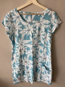Lily & Me Tunic Dress. Blue & White Floral. Pockets. Linen Mix. Size 14. Used. - Picture 1 of 11