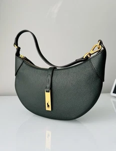 Polo Ralph Lauren ID Green Moon Pebble Leather Shoulder Bag_RPR£450_NEW_Crescent - Picture 1 of 24
