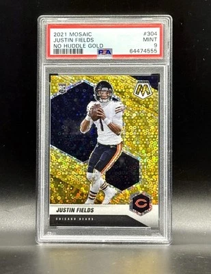 2021 Mosaic Justin Fields No Huddle Gold Rookie 01/10 Jersey # PSA 9 Chicago - Image 1 of 2
