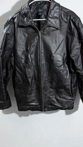 Vintage Gap Bomberjacke Herren L schwarz Leder Y2K Full Zip Moto Biker Flight - Bild 1 von 13