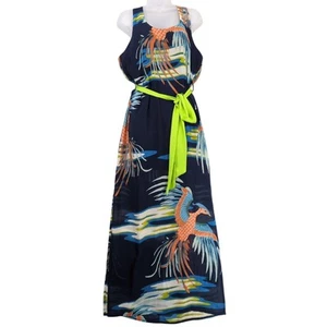 Maxi Vestido Eunishop Talla L Tropical Pájaro Fénix Transparente Halter Abertura Lateral Resort - Imagen 1 de 6