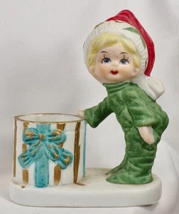 Christmas Luvkins Candle Holder Little Boy Santa Hat Porcelain Jasco 1978 #1041 - Picture 1 of 7