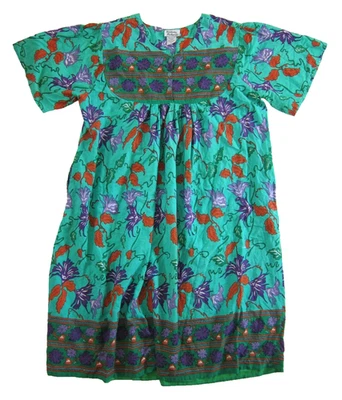 Anthony Richards Cotton Green Purple Floral Short Sleeve Pocket Muumuu Dress 5X - Image 1 of 4