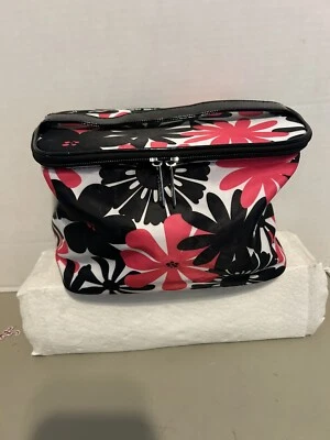 Modella Bolsa Cosmética 10 X6x X5 Doble Cremallera Negro Rosa Flores/Blanco Foto 1 de 4