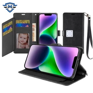 Für iPhone 13/14 Hülle Vegan Leder Wallet mit Extra Kartenklappe + Hartglas - Bild 1 von 3