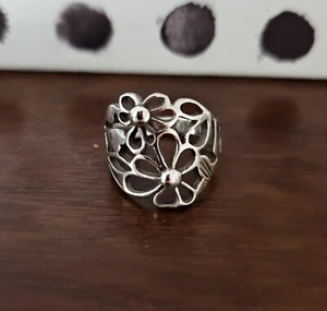 Anello vintage traforato fiore margherita argento sterling firmato 7,5 - Foto 1 di 10