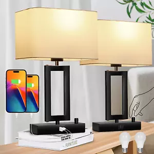 2x Bedside Touch Lamps Modern Table Desk Light Black Silver Base Home Decor - Picture 1 of 12