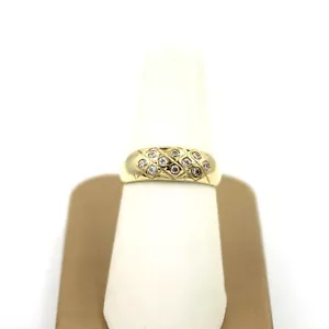 Ladies 14K Yellow Gold Hammar Set Diamond Cluster Estate Polished Band Ring Sz-7 - Picture 1 of 8