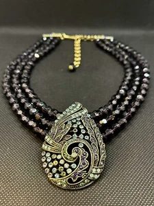 Vintage HEIDI DAUS Purple Glass Art Deco Style Rhinestone Necklace - Picture 1 of 8