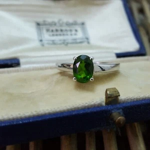 925 Sterling Silver Ring, Natural Green Diopside, Size R.5 US 8.75, Solitaire - Picture 1 of 7