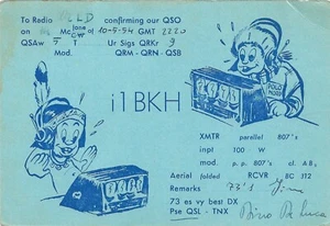 QSL Amateurfunk Postkarte 1954 Polo Nord Rom Italien i1BKH Indianer Cartoon - Bild 1 von 2
