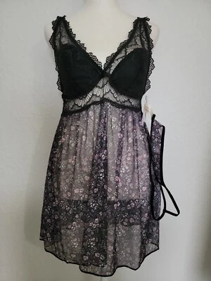 JESSICA SIMPSON INTIMATES NWT Women's Lg Padded Babydoll With Thong Chemise  - Image 1 of 4