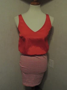 Necessary Objects Women's Juniors Sleeveless Mini Skirt red Striped Dress Fitted - Picture 1 of 5