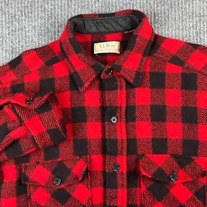 VTG LL Bean Flannel Shirt Mens Medium ? Red Maine Guide Buffalo Plaid Wool * - Picture 1 of 15