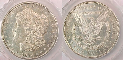 1878 S Morgan Silver Dollar ANACS Certified Brilliant Uncirculated BU MS 60 Cover