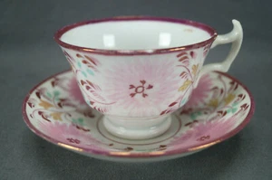Davenport Pink Luster Floral Bone China Porcelain Tea Cup & Saucer Circa 1845 - Picture 1 of 12