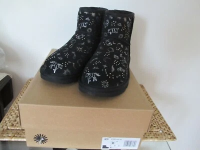 UGG CLASSIC ZODIAC WOMEN'S MINI BLACK SUEDE SHEEPSKIN BOOTS (Run Small) - Image 1 of 4