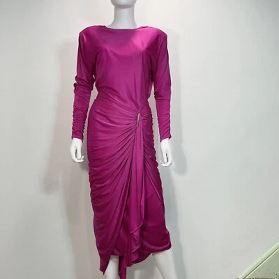 Винтажный ярко-розовый 70-х-80-х годов платье размер 5-6 середины манжеты спереди собрать хвост серебро - Изображение 1 из 4