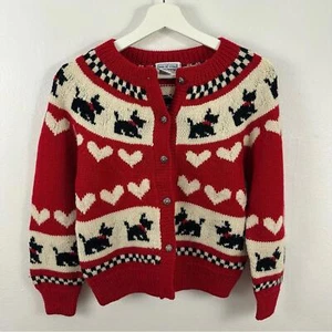 One of a Kind Girls 100% Merino Wool Scottie Cardigan Size 12/14 - Picture 1 of 6