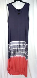 Lane Bryant Womens 18/20 Maxi Tank Dress V-Neck Pink Blue Tie Dye Tank Knit - Picture 1 of 9