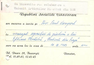 Rumania, 1983, invitación a exposición vintage - Casa de cultura de Checoslovaquia - Imagen 1 de 1