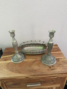 vintage peter pewter candle holders with plate - Picture 1 of 6