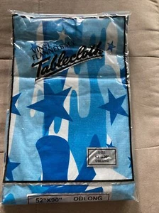 Vinyl Flannelback Tablecloth 52”x90” White & Blue with Stars - Picture 1 of 4