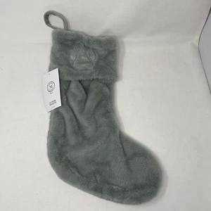 Martha Stewart Faux Fur Sage Green Paw Design Pet Christmas Stocking 22" NWT - Picture 1 of 4