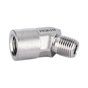 FITOK 316 Stainless Steel 45 Street Elbow 1/2 Female NPT x 1/2 Male NPT 5600 psi - Picture 1 of 3